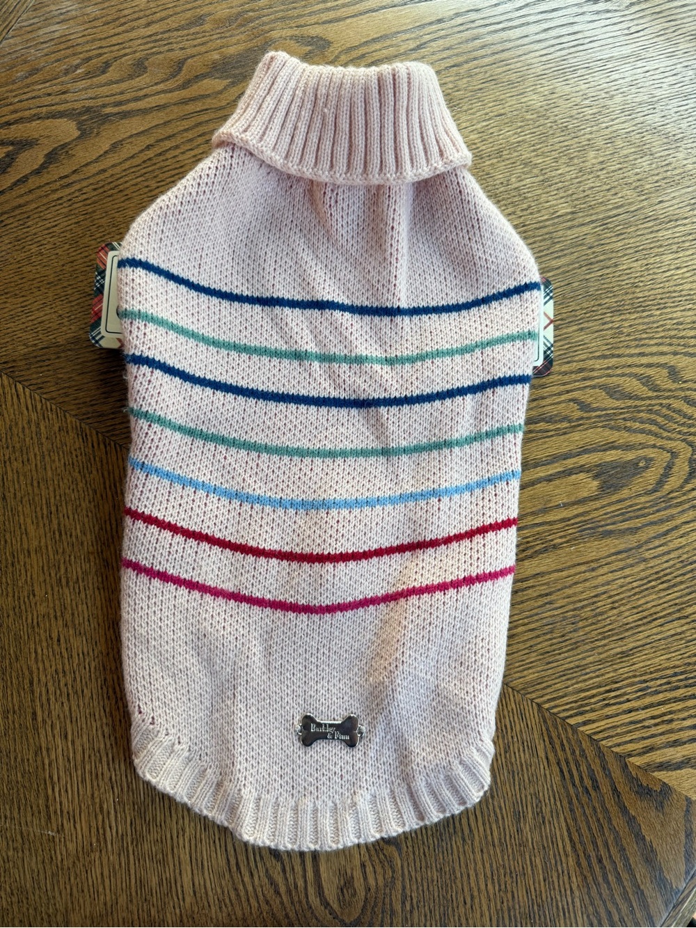 Barkley & Finn Light Pink Striped Knit Dog Sweater. Medium